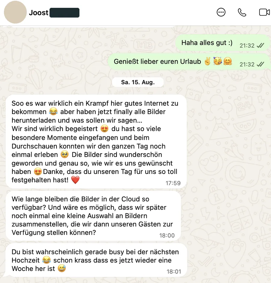 WhatsApp-Nachricht: beim Durchschauen den ganzen Tag noch einmal erlebt.